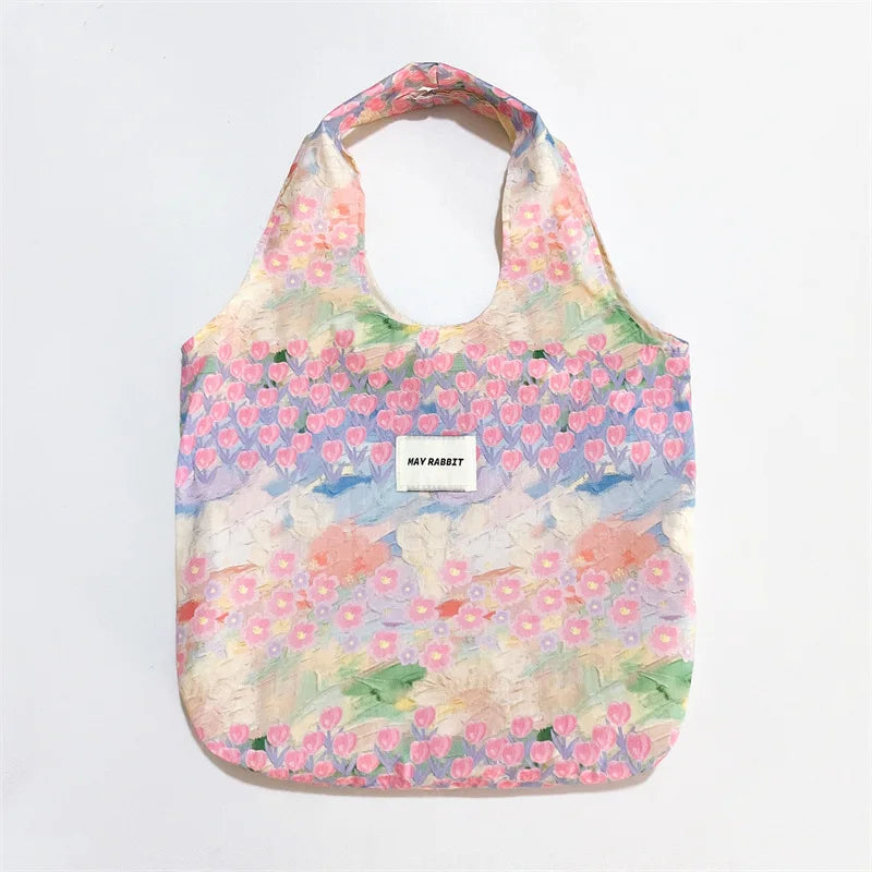 Women's Bag  Cotton Vest Fresh And Artistic Single-shoulder Bag Canvas Large-capacity Daily Handbag Pink Color Simple Fashion