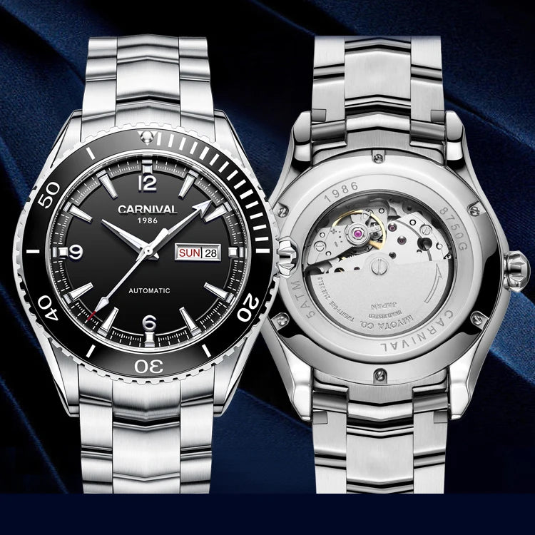 I&W Men Automatic Watch 41mm Mechanical Wristwatch 50M Waterproof Luminous Sapphire Mirror Dual Calendar Week Date