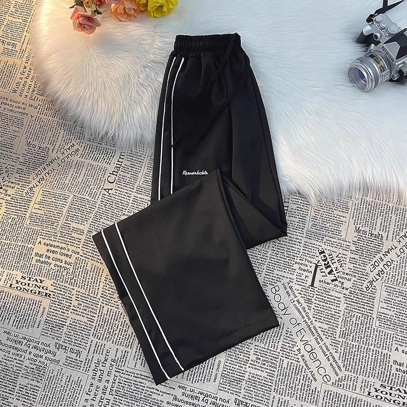 Pants Men American Vintage Full-length Wide Leg Trouser White Striped Casual Couples Hip Hop Streetwear All-match Popular Daily