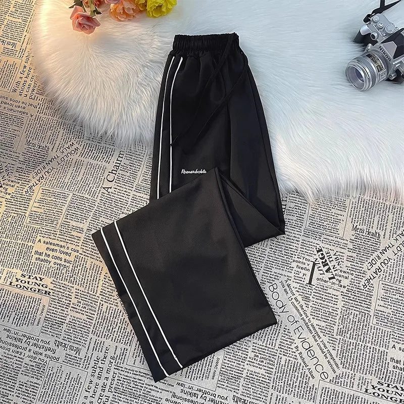 Pants Men American Vintage Full-length Wide Leg Trouser White Striped Casual Couples Hip Hop Streetwear All-match Popular Daily