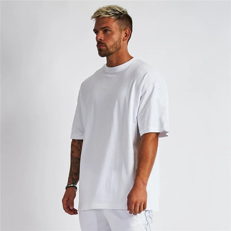 High-quality Men's T-Shirt 240 Gsm 100% Cotton T Shirt Men Women Solid Basic Casual Clothing Oversized Half Sleeve Black White