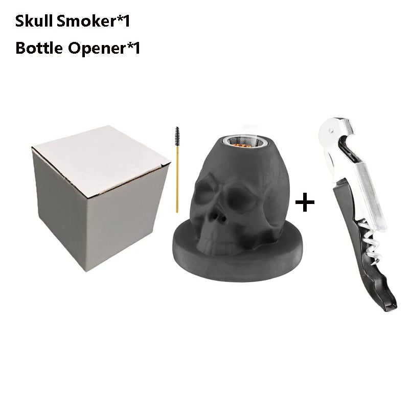 Ceramics Whiskey Smoker Kit Skull-Shaped Smoke Infuser Old Fashioned Cocktail Smoker Kit With Fruity Wood Chips Kitchen Bar Tool