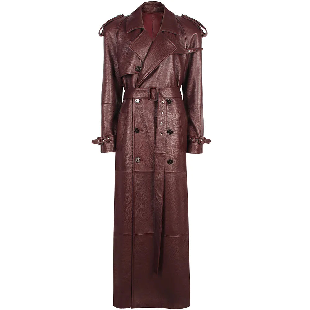 YOLOAgain 150cm Extra Length Real Leather Trench Coat Women Double Breasted Suede Coat Female