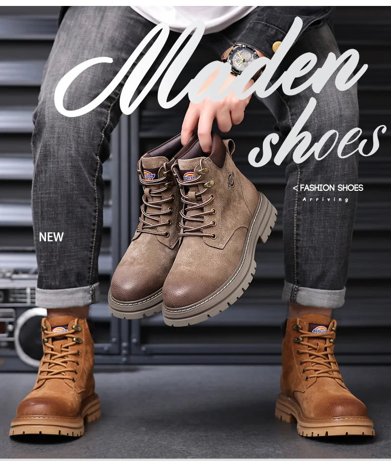 Genuine Leather Men Boots Outdoor Casual Shoes for Men Platform Boots Ankle Boots High Quality Men Shoes Male Moto Shoes