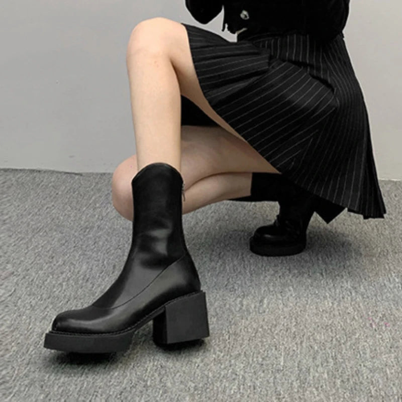 High Heel Women Ankle Boots Fashion High Quality Platform Shoes for Women British Style Brown Boot Comfor Women Waterproof Boots
