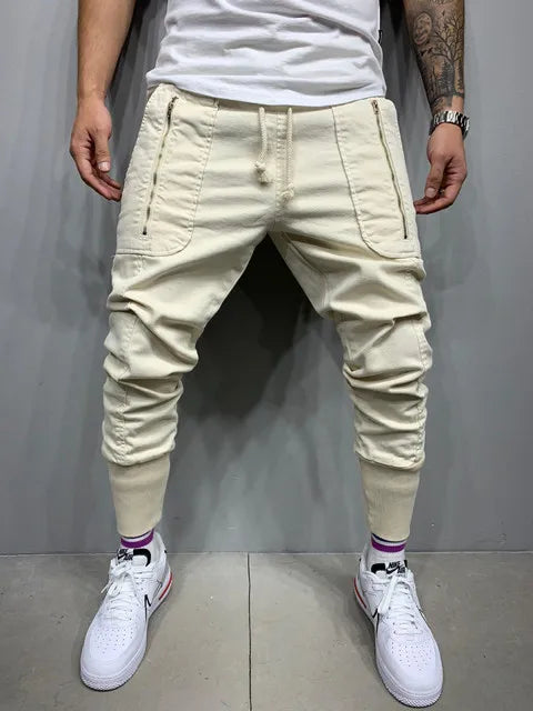 Casual Workwear Pants Men's Zipper Pencil Joggers Sweatpants Street Style Elastic Waist Summer Polyester Fiber