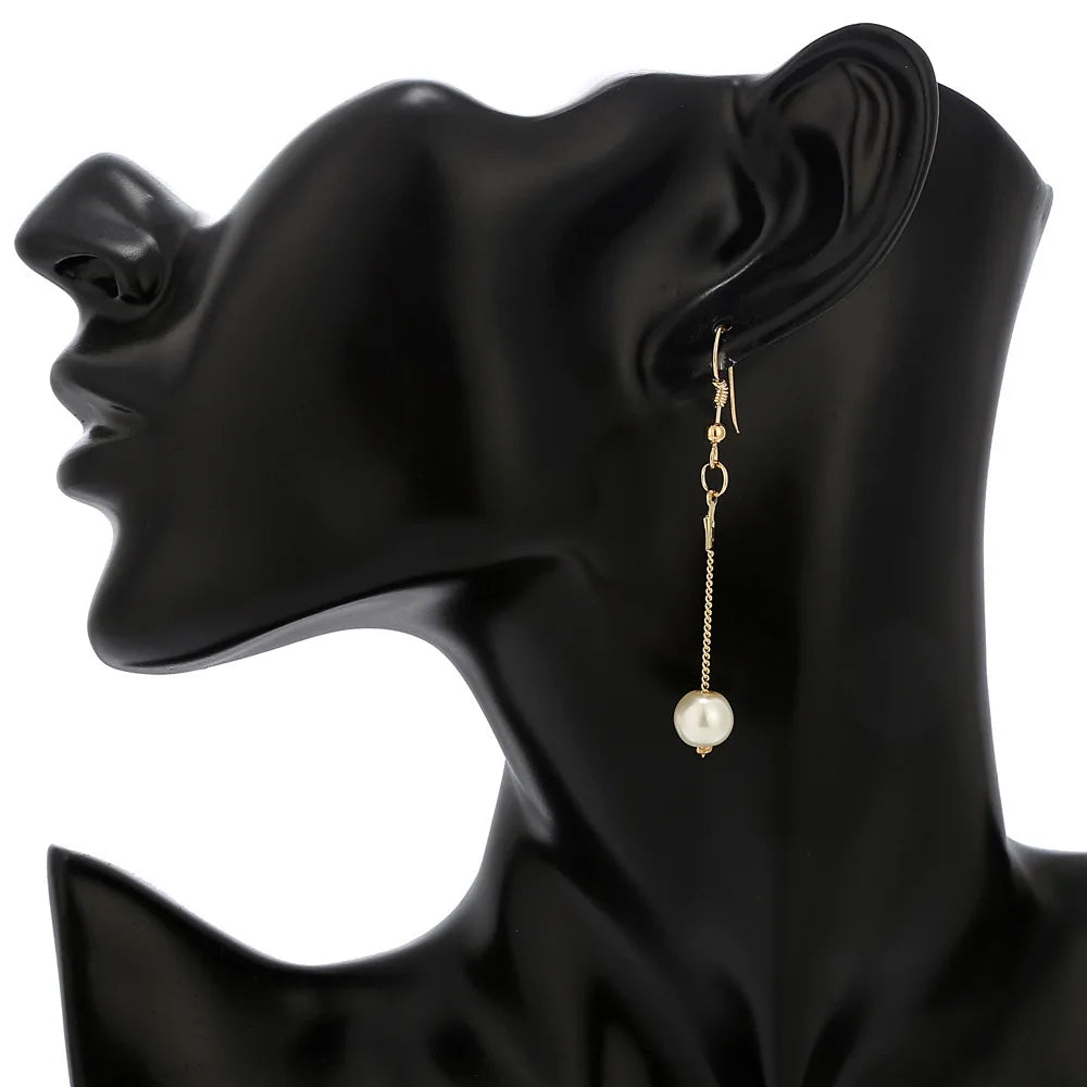 4pcs Gold-color Necklace Earring Bracelet Set Ladies Elegant Imitation-Pearls Collection Temperament Tassel Jewelry