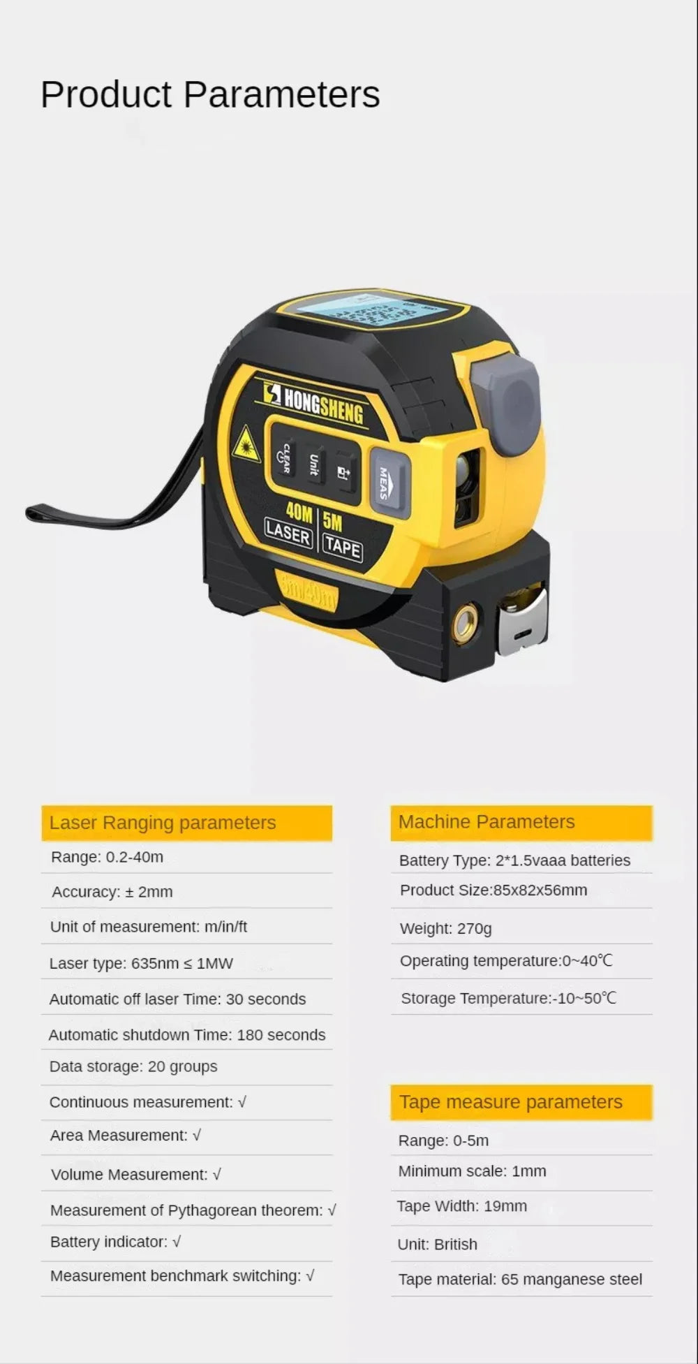 3 In 1 Laser Tape Measure Rangefinder 5m Tape Ruler Infrared High-precision Intelligent Electronic Ruler Building Distance Meter