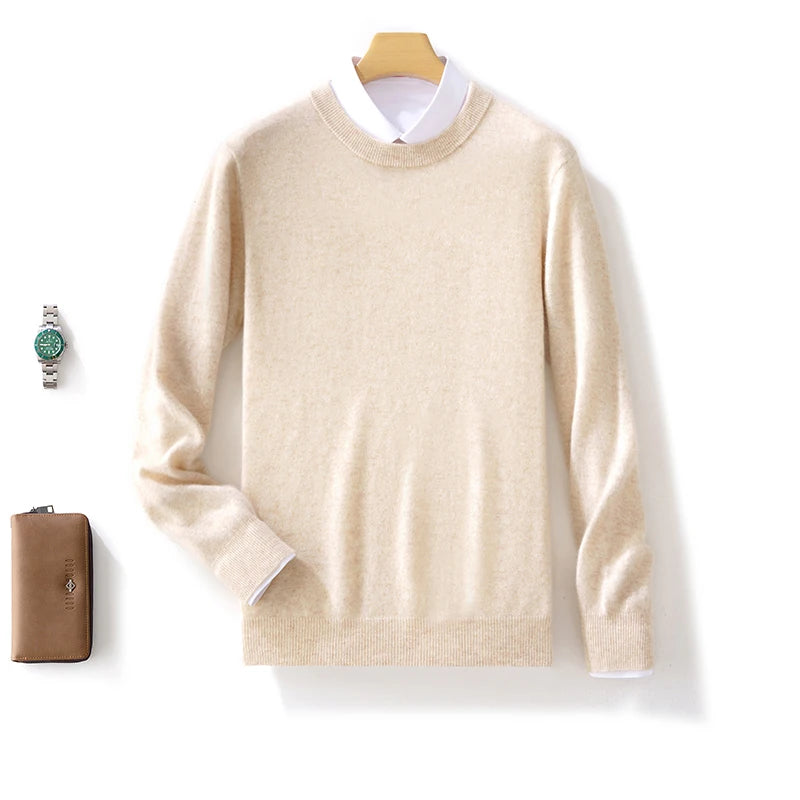 Fall/Winter New Cashmere Sweater Men's 100% Pure Wool Thick Crewneck Sweater Casual Knitted Bottom Shirt