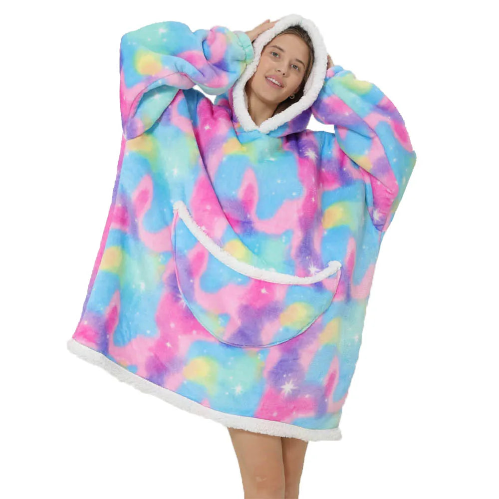 Oversized Blanket Hoodie with Big Pockets for Women Christmas Sweaters Hooded Cute Wearable Fleece TV Blanket for Couple Hoodies