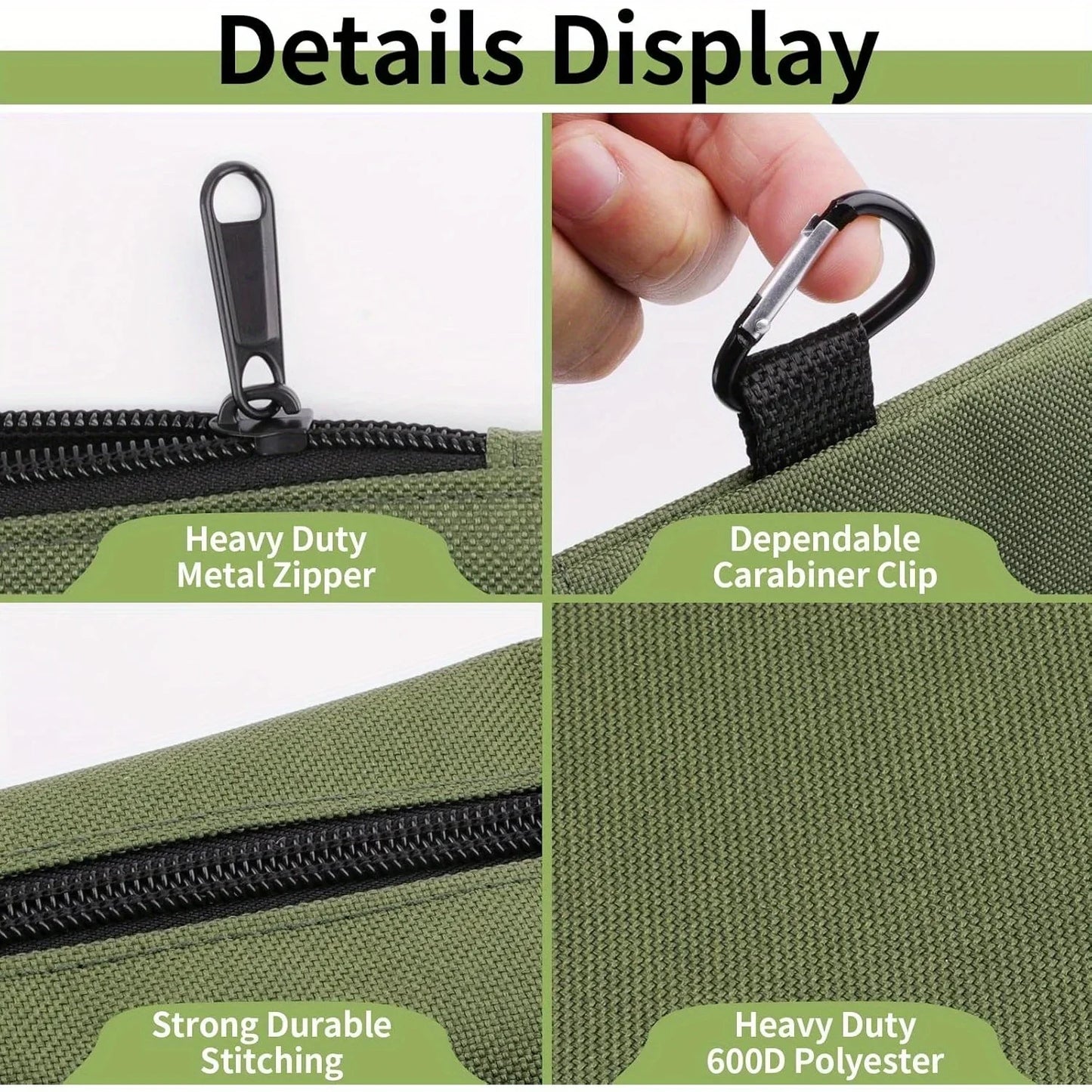 4PCS/SET Tool Bag Zipper Pouch, Utility Multipurpose Storage Organizer Tool Pouches with Carabiner Metal Zipper for Tools