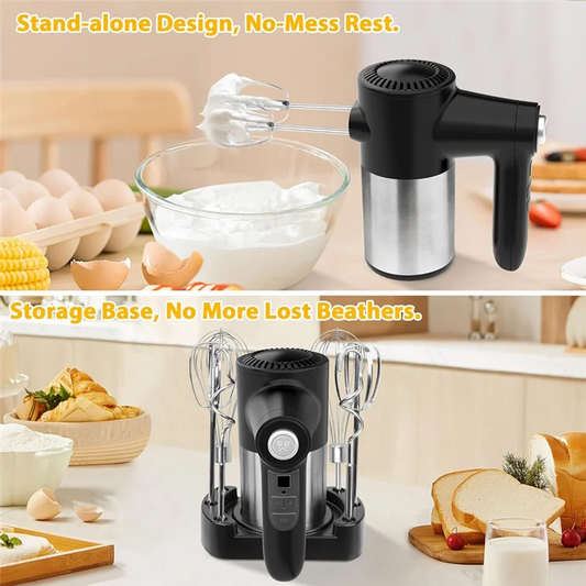 B84B-Cordless Hand Mixer,Digital Display 7 Speed Rechargeable Electric With 4 Stainless Steel Attachments,For Baking,Eggs