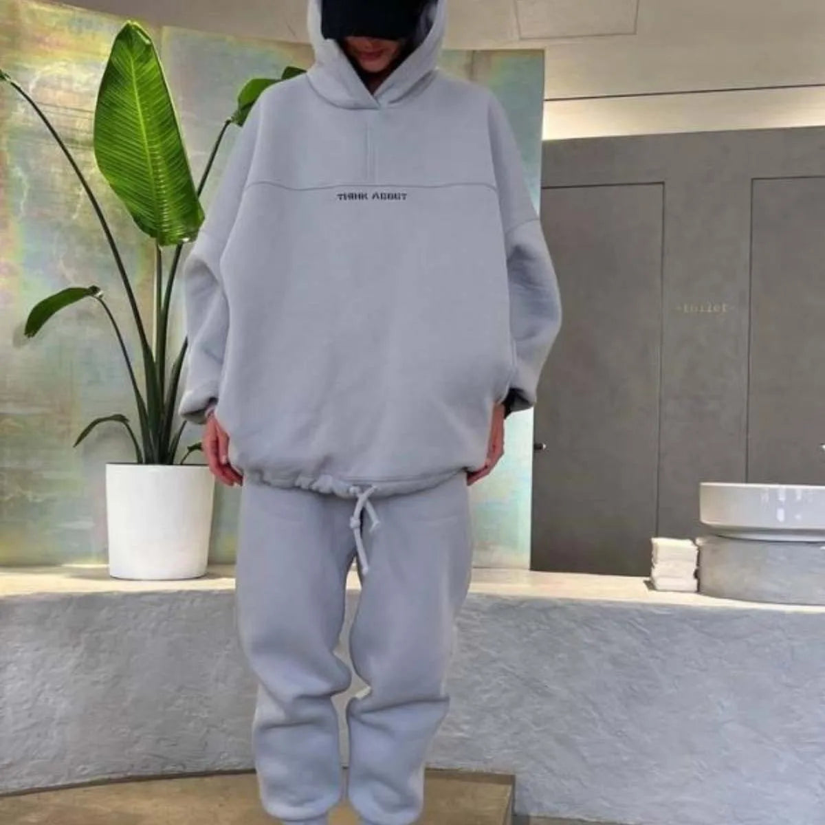 Two Piece Drawstring Set Long Sleeved Letter Print Hoodies Loose Sweatshirt Jogging Pants Outfits Autumn Women Sports Hooded