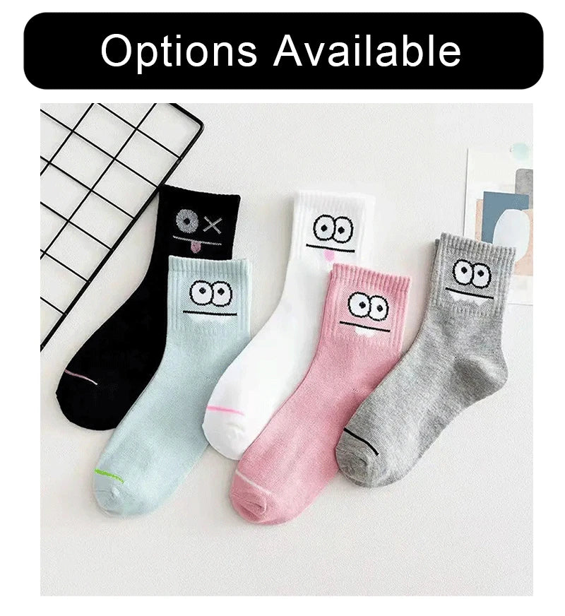 5/10 Pairs Women's Cute Expression Printed Ankle Socks Comfort Interesting Spring Autumn Medium Tube Sock Girls' Short Socks