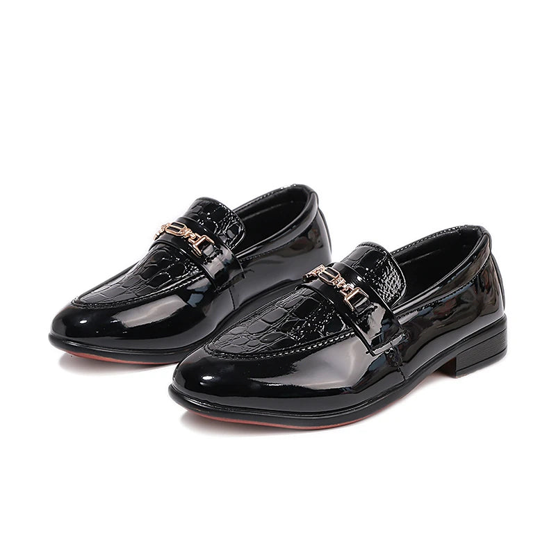 Boys Formal Shoes Black Classic Children Leather Shoes Point Toes Soft Bottom 2025 Spring Autumn Kids Flat Shoes British Style