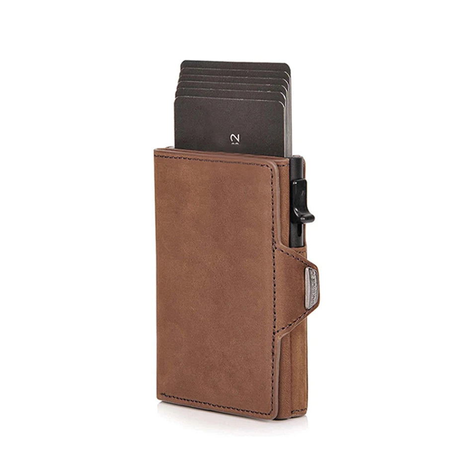 100% Cow Genuin Leather Rfid Credit Card Holder Men Wallets Coin Pocket Bank Cardholder Minimalist Wallet Metal Case Male Purse