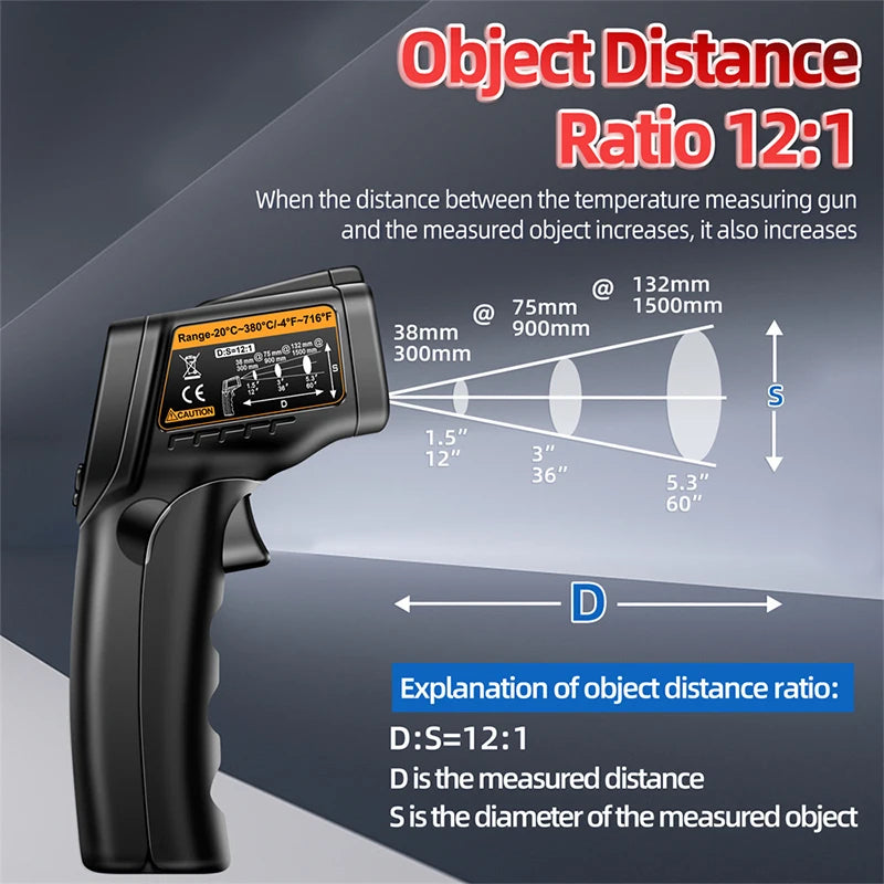 Infrared Thermometer Laser Temperature Gun -20℃~380℃  -4℉~716℉ Digital Ir Thermometer Temp Gun Heat Gun For Barbecue Cooking