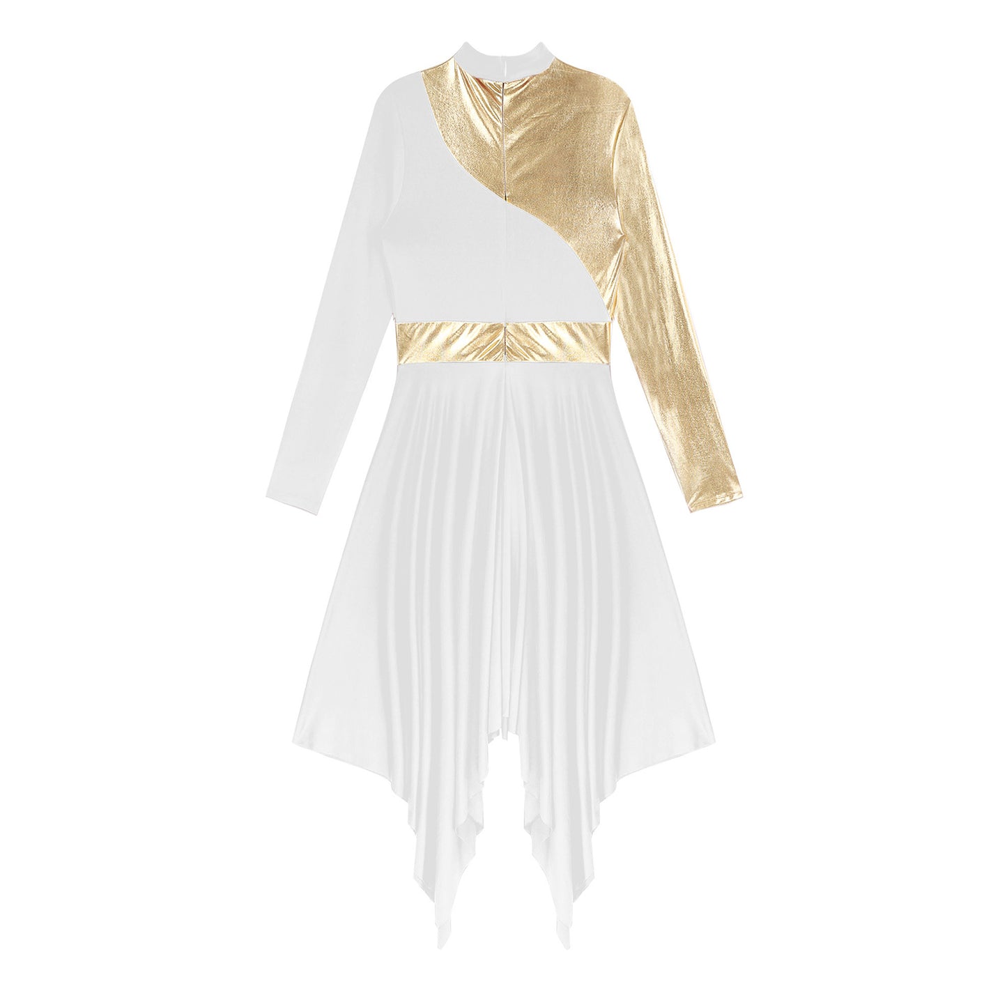 Women Modern Lyrical Dance Dress Waltz Ballroom Performance Costume Church Choir Worship Gown Long Sleeve Shiny Dancewear