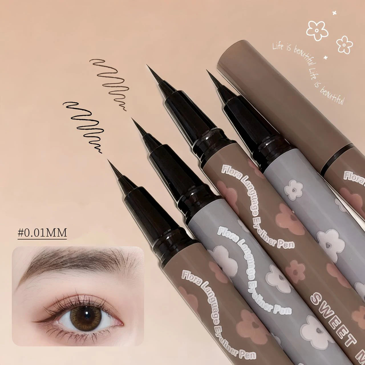 SWEETMINT Eyeliner Pen Quick Dry Liquid Eye Liner Easy To Draw Ultra-fine Lying Silkworm Pencil Black Brown Lower Eyelash Makeup