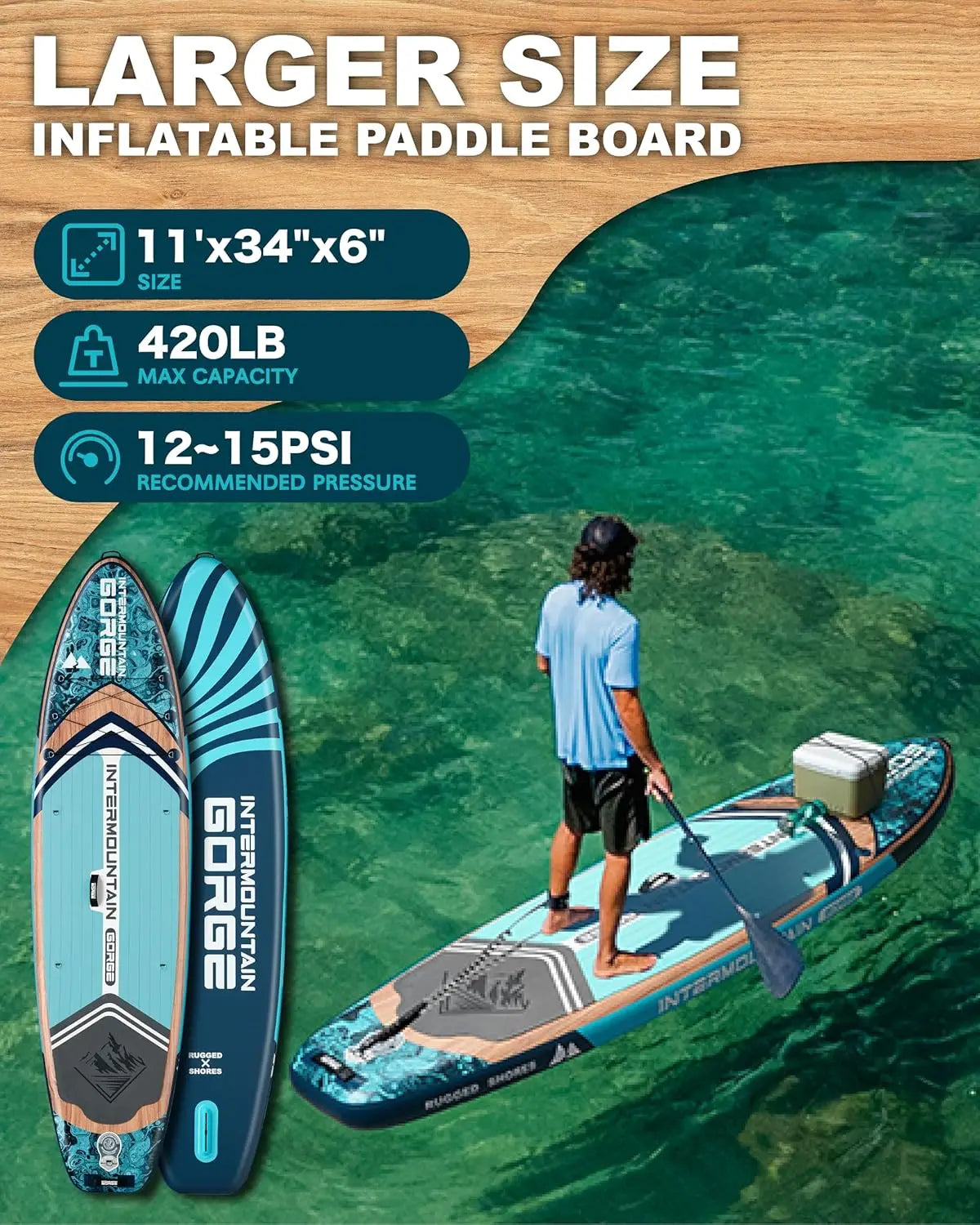 SKATINGER 11'x34''x6'' Inflatable Paddle Board for Adults Waterproof Standing Style SUP Board with Accessories for Aquatic