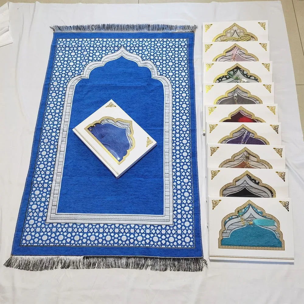 Islamic Gifts 70x110cm Muslim Prayer Rug Non-slip Foldable Prayer Mat Set Rectangle with Prayer Beads Janamaz Sajadah Travel