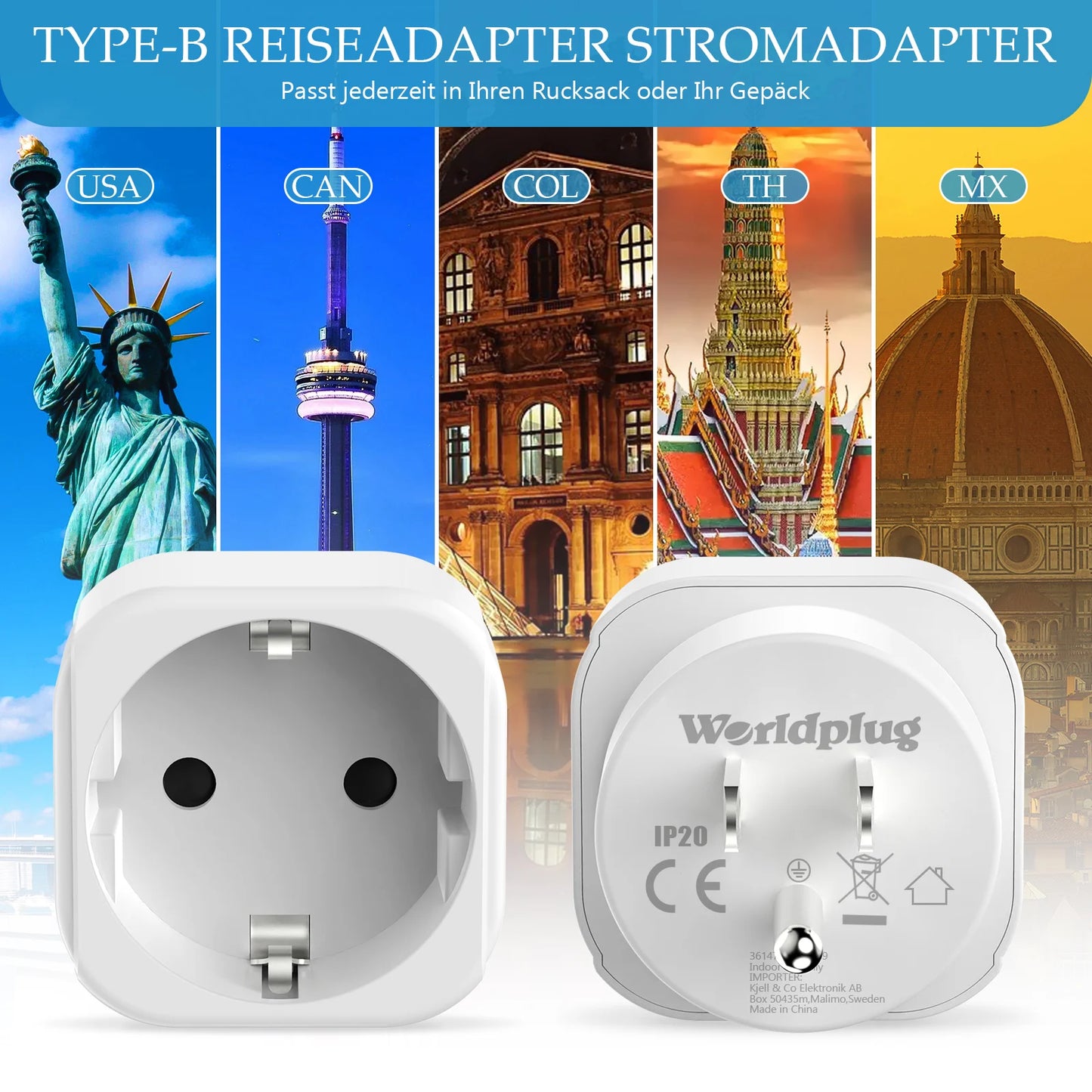 USA Travel Adapter, EU to US Travel Plug Power Converter, Europe Germany Plug, Wall Socket for Canada Japan Thailand
