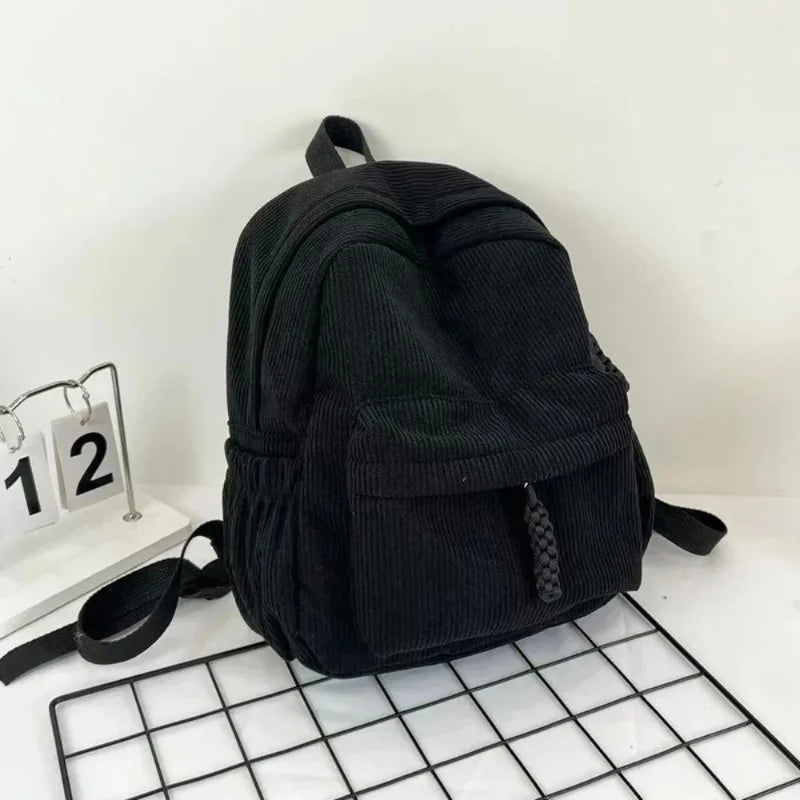 Backpack Solid Color Corduroy Backpack Handbag Rucksack Small School Bags Commuting Simple Student Book Bags Autumn Winter