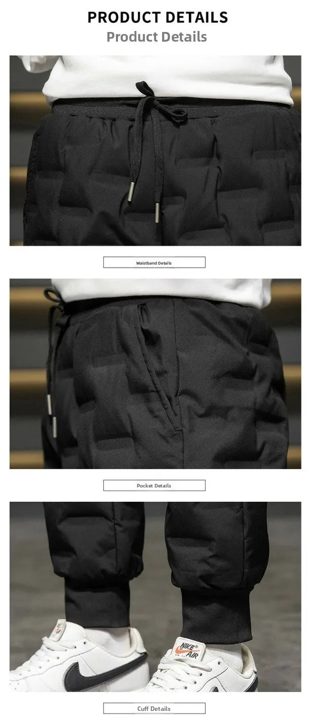 Men's Fleece Lined Thickened Windproof Cotton Pants Large Size Loose Casual Trousers Waterproof Drawstring Warm Lamb Velvet