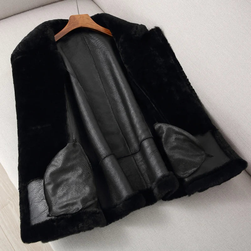 Sheepskin Coat For Women Winter Merino Fur Real Sheep Fur Jacket With Real Mink Fur Sleeve Motorcyle Female Winter Clothings