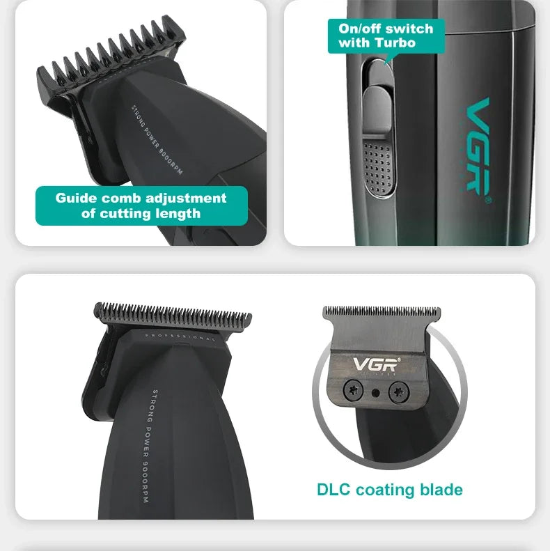 VGR V-906 Hair Salon Home Hair Trimmer Gradient Metal Body Hair Clipper Hair Carving LED Intelligent Digital Display Electric Pu