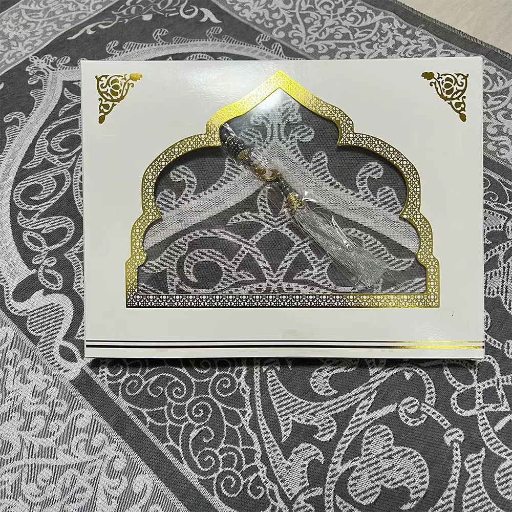 Islamic Gifts 70x110cm Muslim Prayer Rug Non-slip Foldable Prayer Mat Set Rectangle with Prayer Beads Janamaz Sajadah Travel