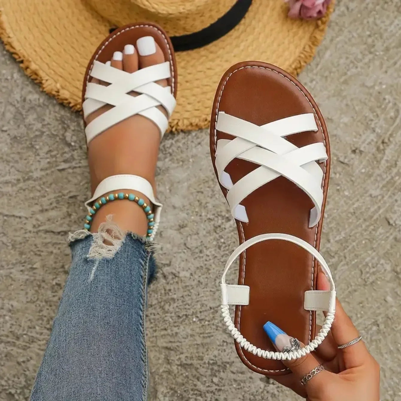 2026 New Shoes for Women Summer Women Flat Bottom Sandals Roman Strap Non Slip Rubber Soles Fashion Ladies Daily Sandals Women