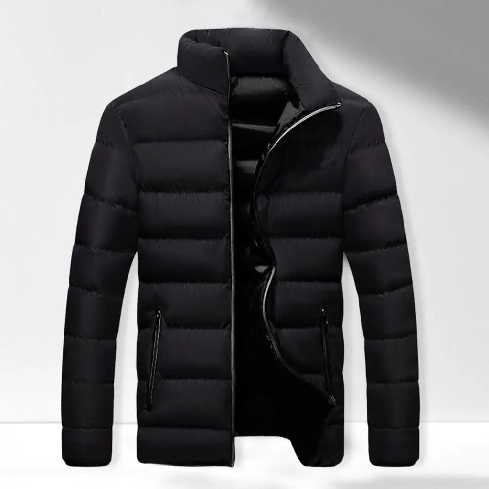 Men Parkas Autumn Winter Thickened Padded Coat Stand Collar Loose Zipper Pockets Jacket Men Overcoat Thick Warm Cotton Coat