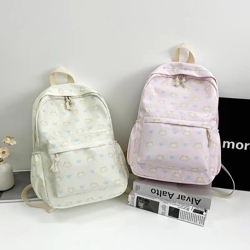 Cute Cartoon Cat Printed Backpack Large Capacity Student Schoolbag Fashion Delicate Trendy Girly Bag Portable Travel Bags Gifts