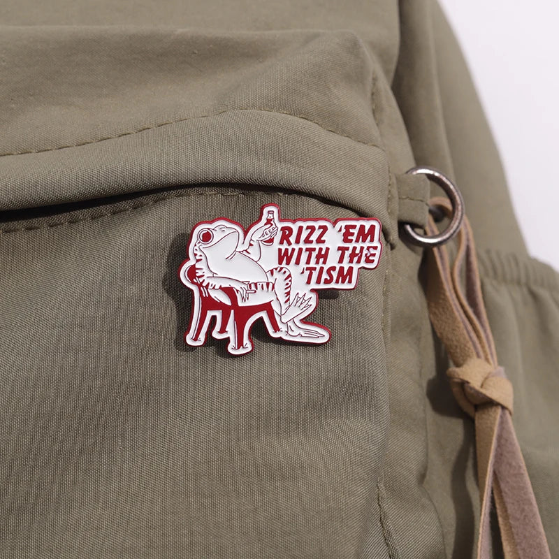 Autism Quote Rizz 'em with The Tism Enamel Pins Creative Frog Brooches Lapel Badge Accessories Animal Jewelry Gift for Friends