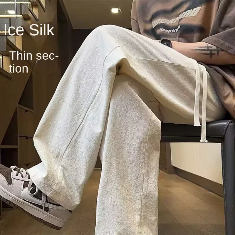 Pants Men's Summer Quick-drying Straight-leg Casual Pants for Teenagers Trendy Loose Thin Sports Wide-leg Trousers Y2k Shorts