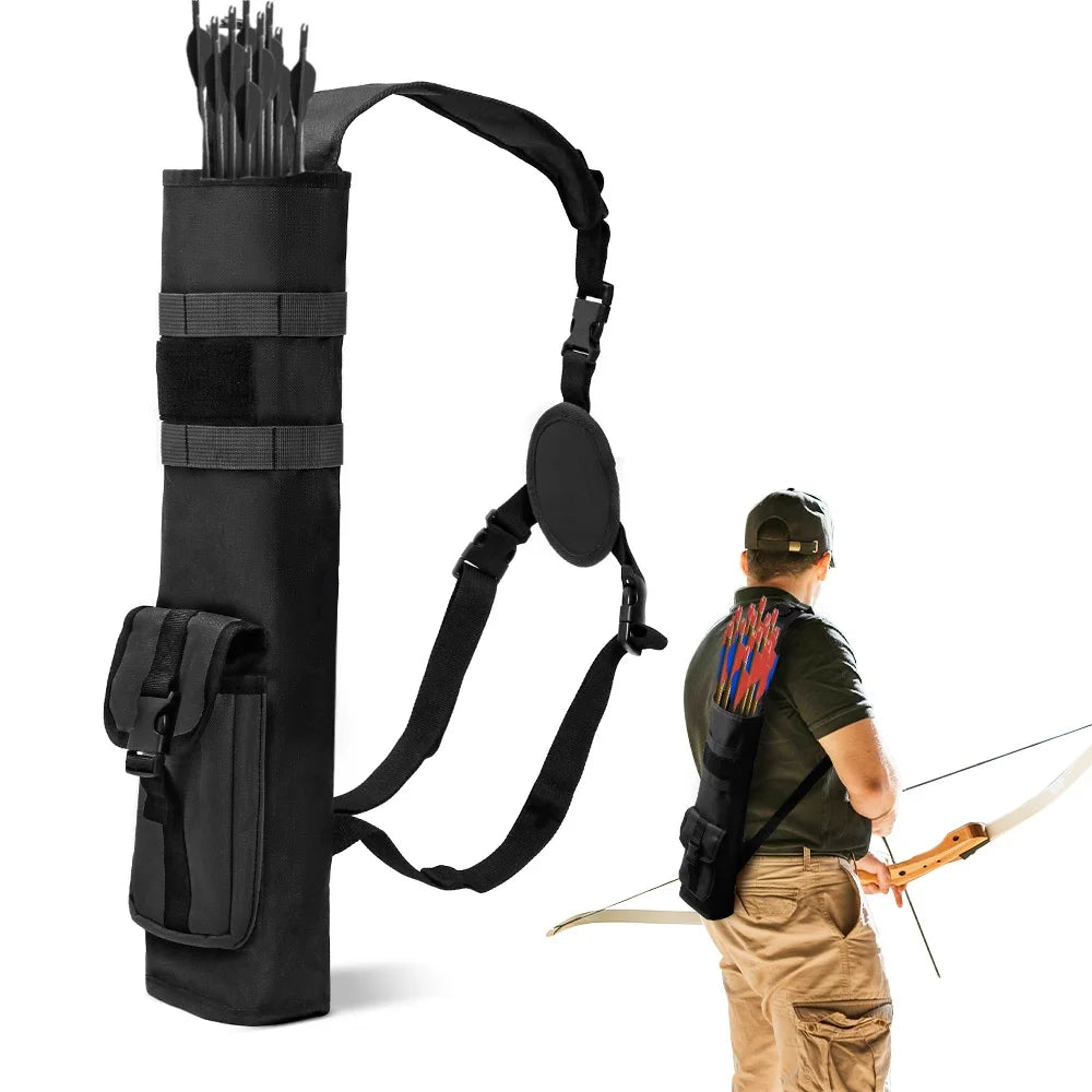 Archery Lightweight Back Arrow Quiver Dual Use Foldable Compact Hip Arrows Bag with MOLLE System Pocket Hanged for Hunt