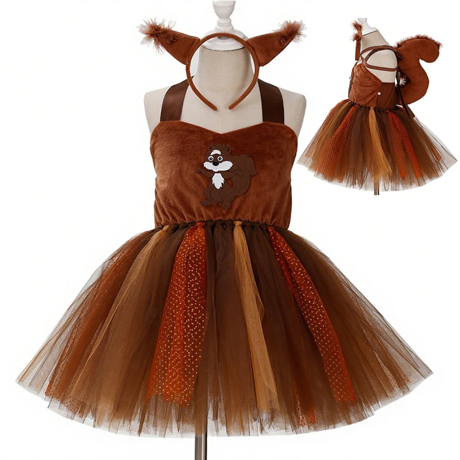 Girl Cartoon Raccoon Sloth Koala Piggy Rabbit Tutu Sling Dress Children Cosplay Festival Performance Dance Costume Headband Sets