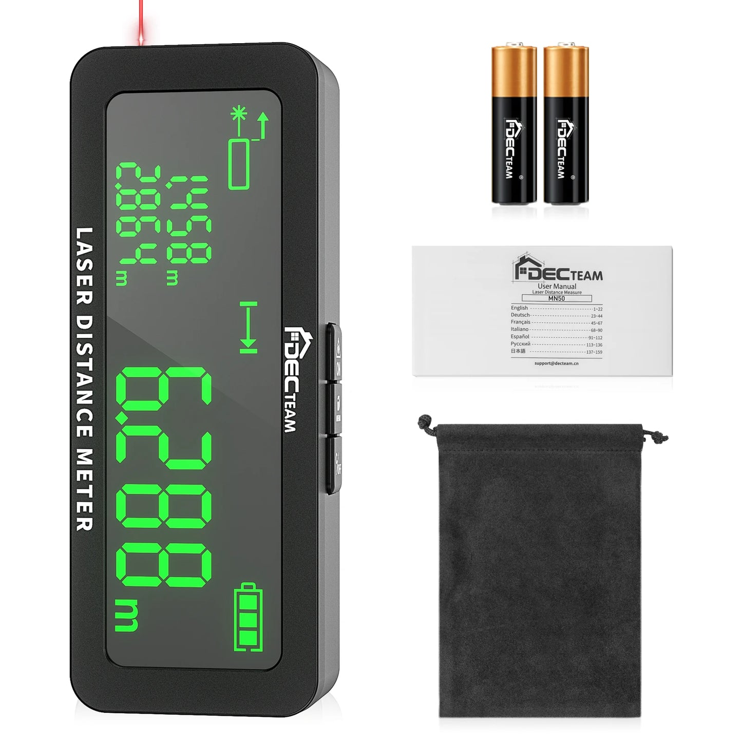 Decteam MN50 Laser Distance Meter 165Feet/50M Laser Measure with LCD Multiple Angle Distance Area Volume Measurement Modes