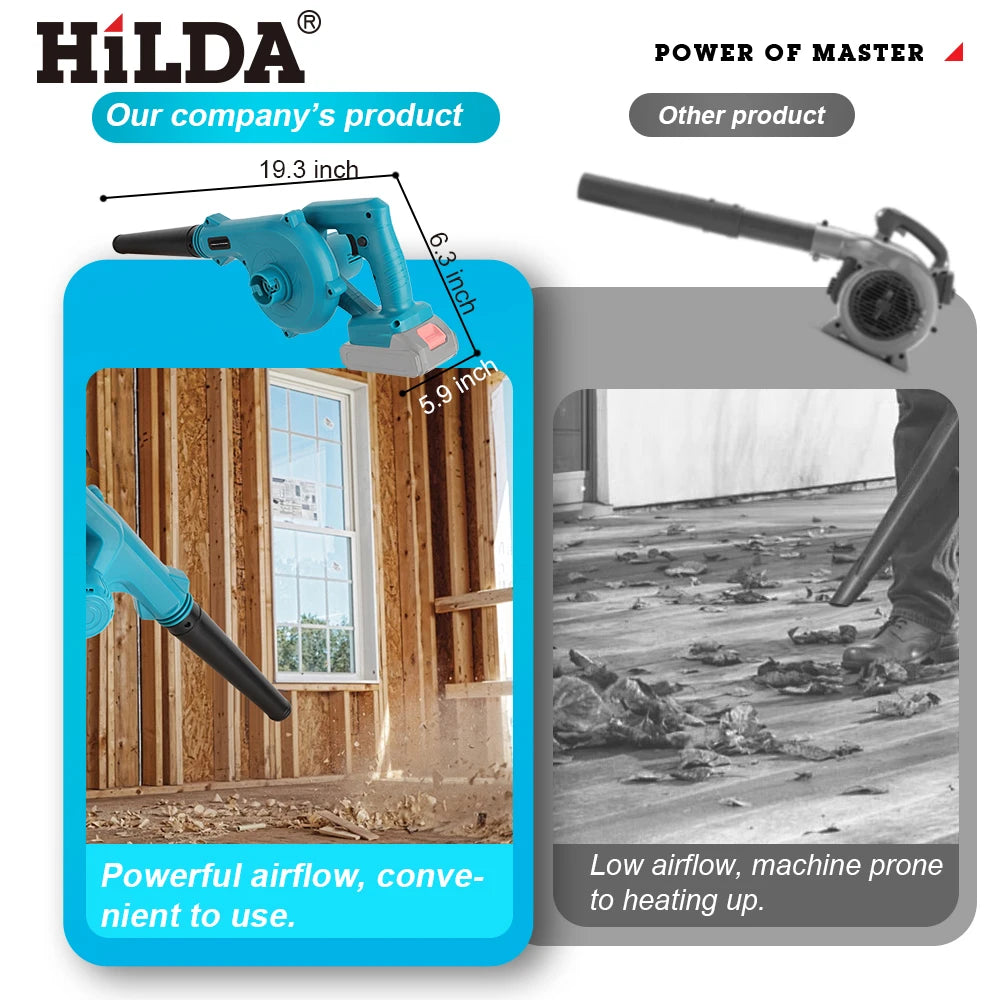 HILDA Cordless Electric Blower Blue Turbo 2-in-1 Blowing And Suction Machine Handheld Leaf Vacuum Cleaner For Makita 18V Battery