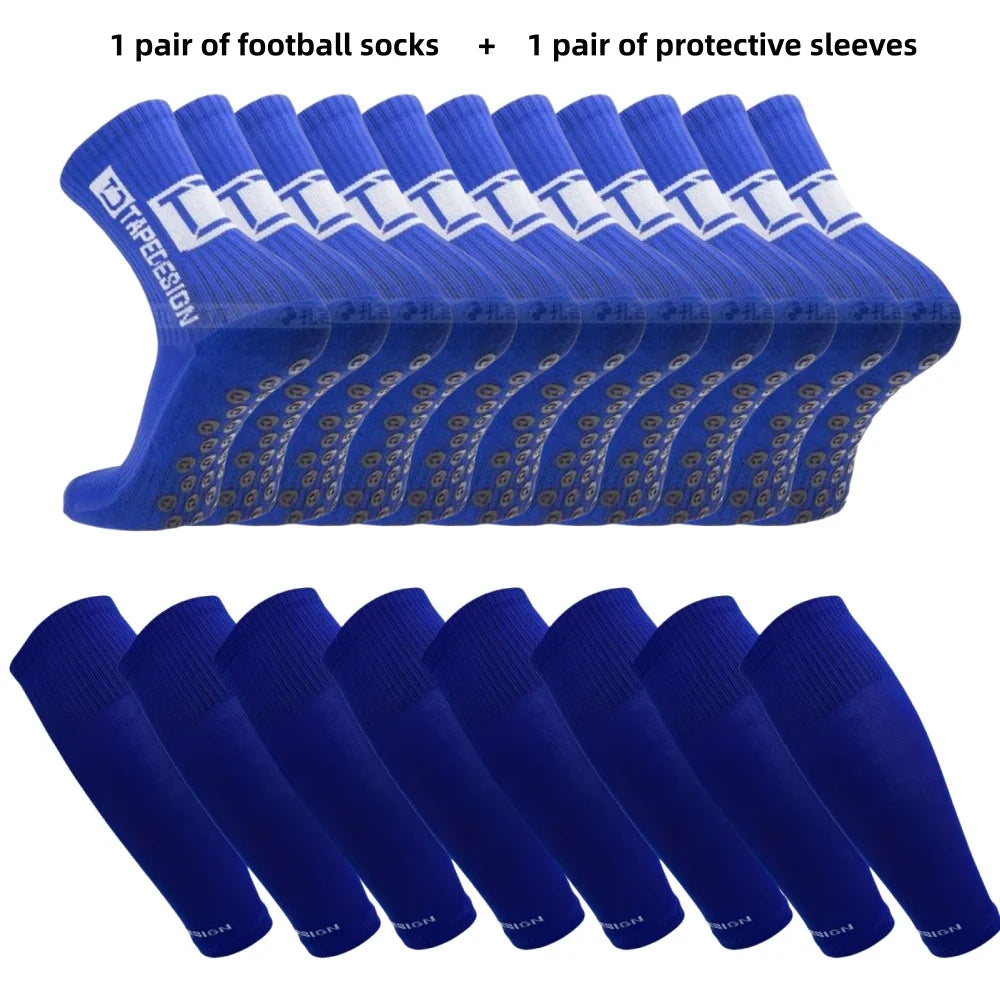 1 pair of football socks+1 pair of protective sleeves Football Socks for Men and Women Anti-Slip Grip Comfortable