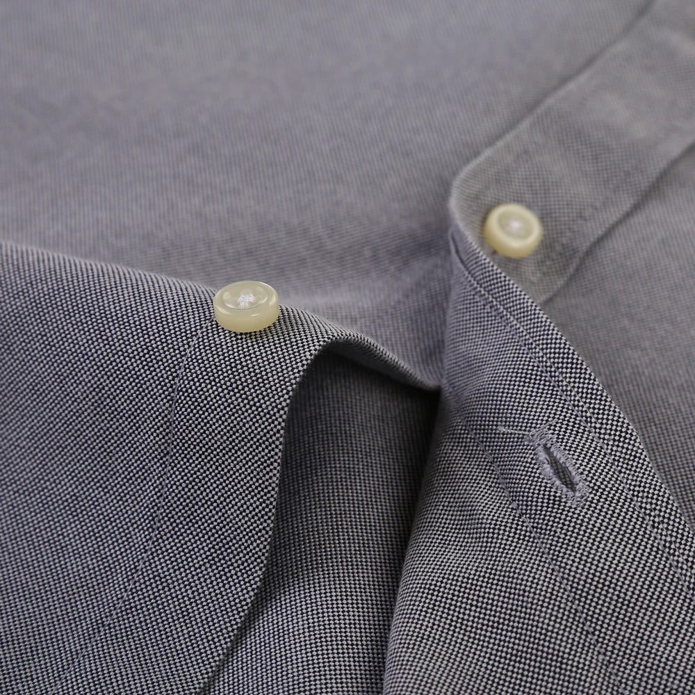 Men's Fashion Long Sleeve Oxford Work Shirt Single Patch Pocket Simple Design Embroidered Regular-fit Casual Button-down Shirts
