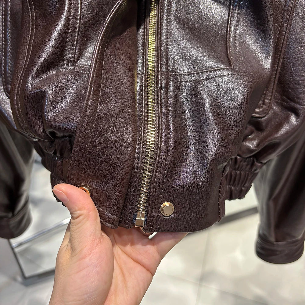 YOLOAgain 2025 Autumn Oversized Suede Jacket Women Real Leather Bomber Jacket Female