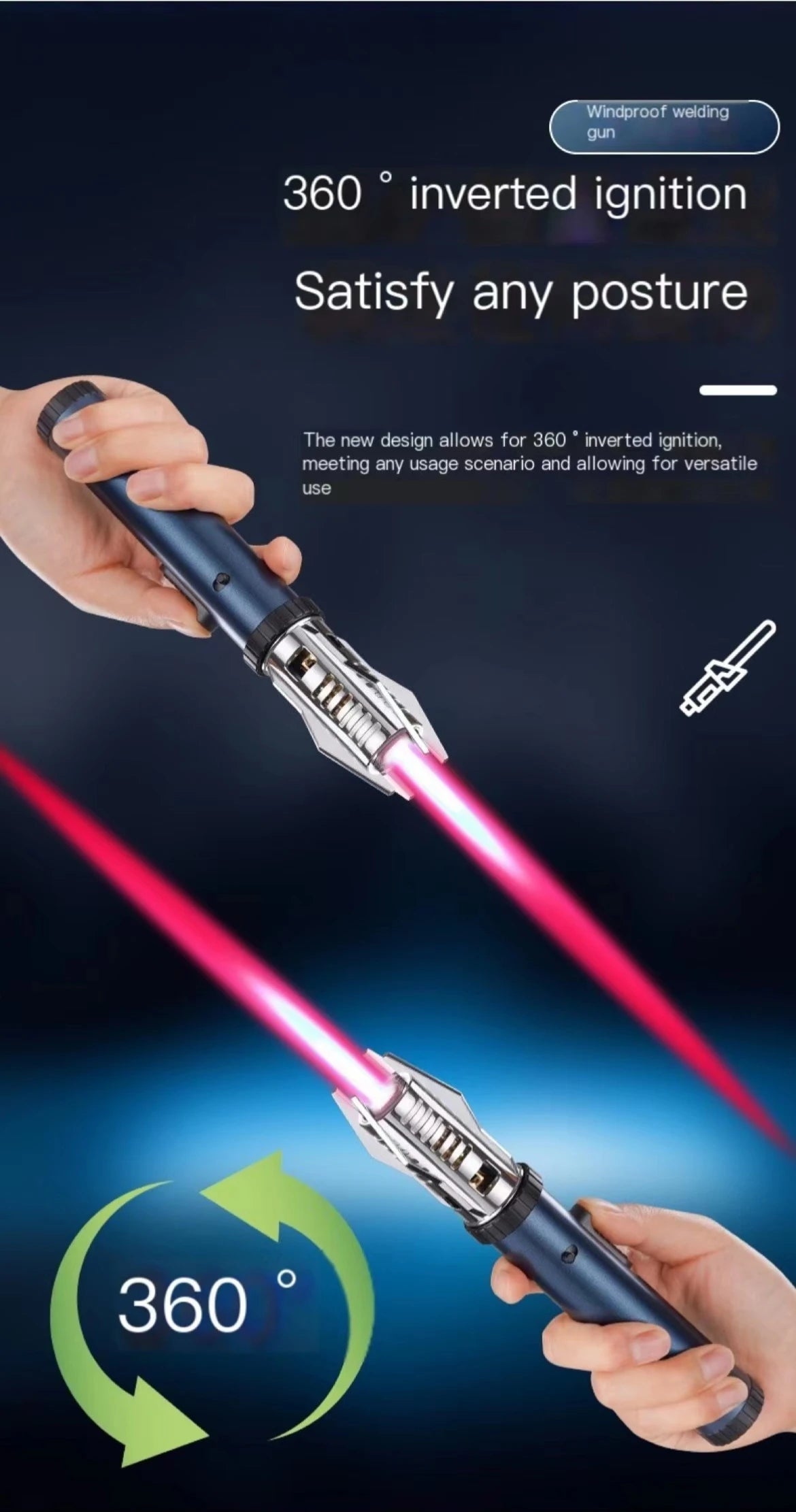 2023 High Temperature Welding Gun Lighter Windproof Red Flame Cigar Lighter Butane Inflatable Lighter Outdoor BBQ Men's Tools