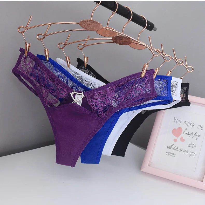 Women's Sexy lingerie Thongs G-string Underwear Panties Briefs Ladies T-back luxury peach heart thong pure cotton lace