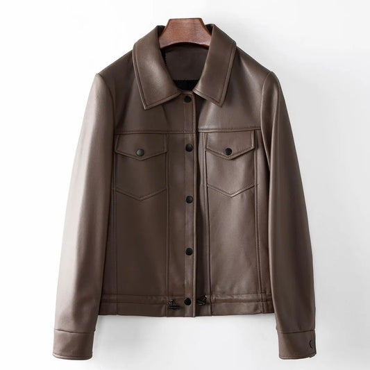 Leather coat Women 2024 autumn new Korean version of the trend washed leather motorcycle jacket slimming leather jacket