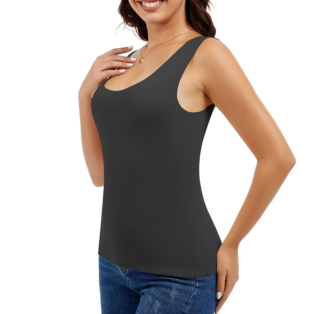 Thermal Tank Top Women's Fleece Lined Thermal Sleeveless Wide Shoulder Straps Warm Undergarment Winter Base Layer Clothing
