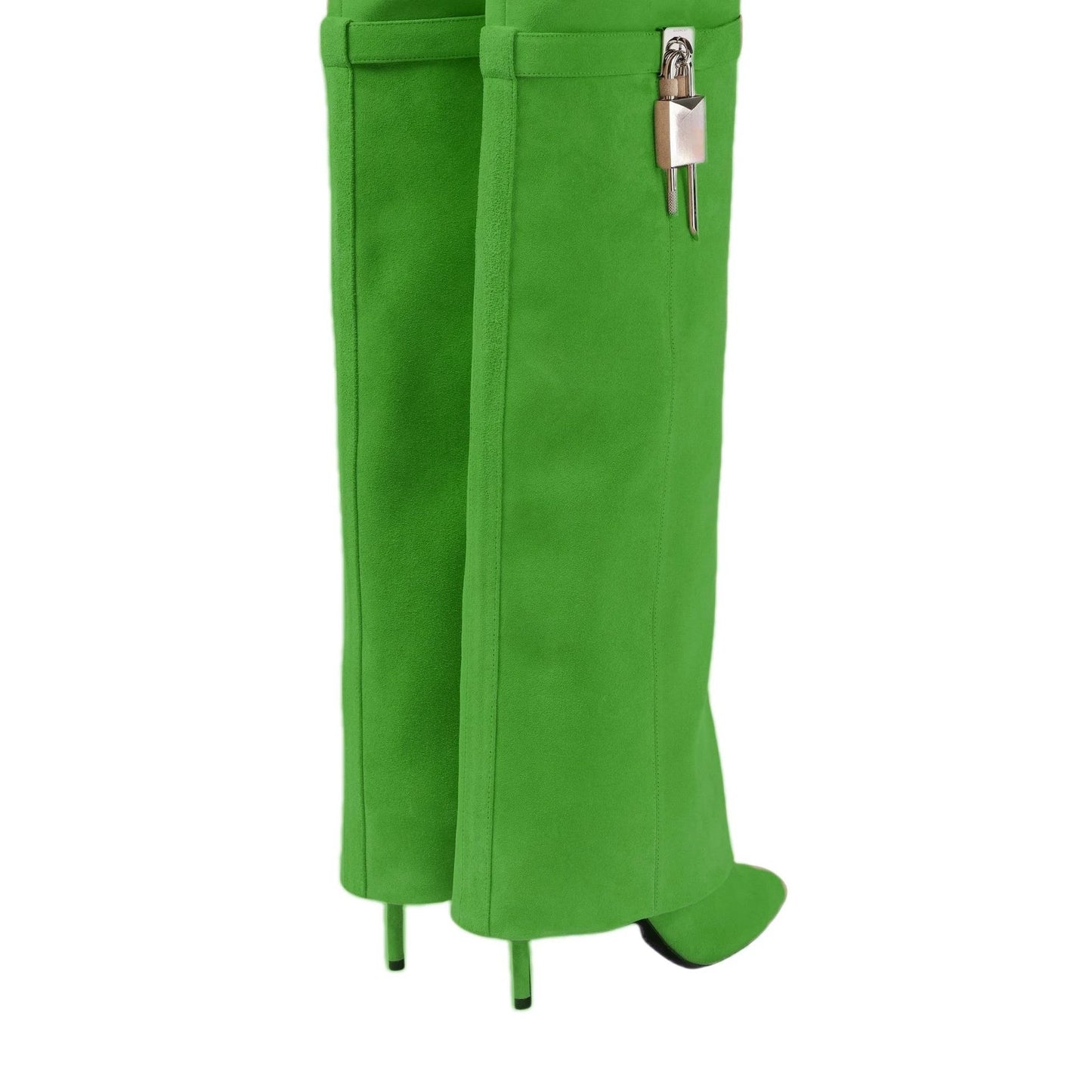 European and American women's fashionable large round toe over knee boots, slim high heels, shark button pants, long boots