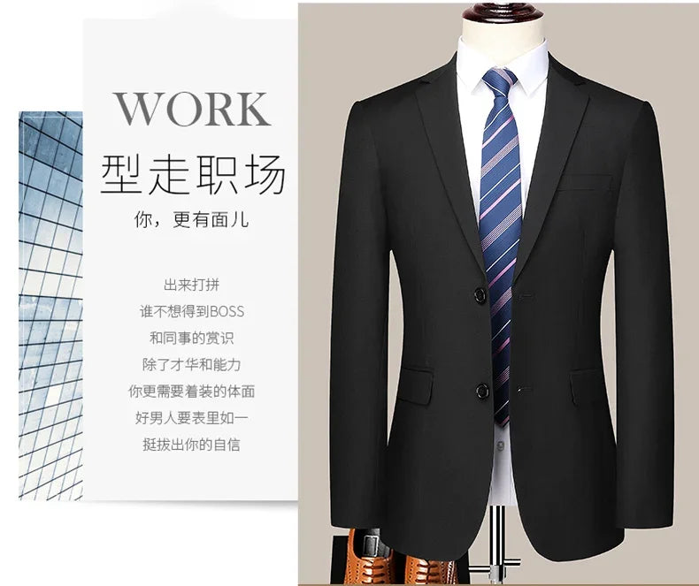 Suit  (Blazer+ Trousers) Men's Casual Formal Business Gentleman Solid Color Hosting Four Seasons Slimming Wedding Fashion Suit