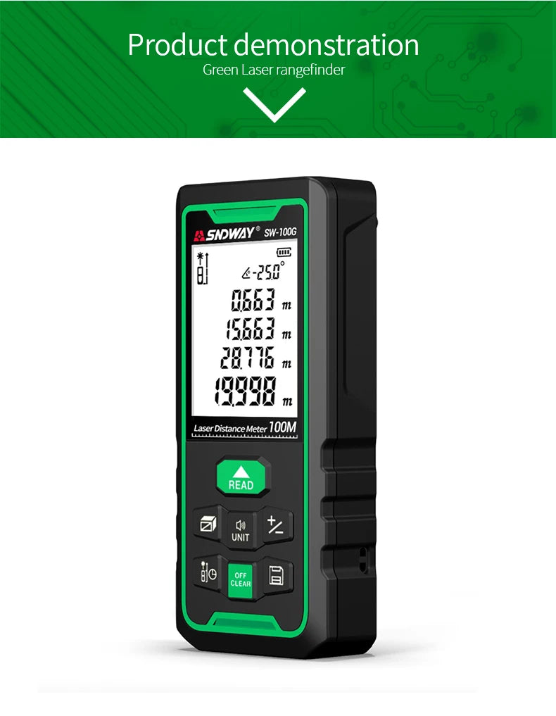 SNDWAY Laser Distance Meter 50m 70m 100m 120m Rangefinder Digital Range Finder Trena Roulette Ruler Distance Measuring Tape